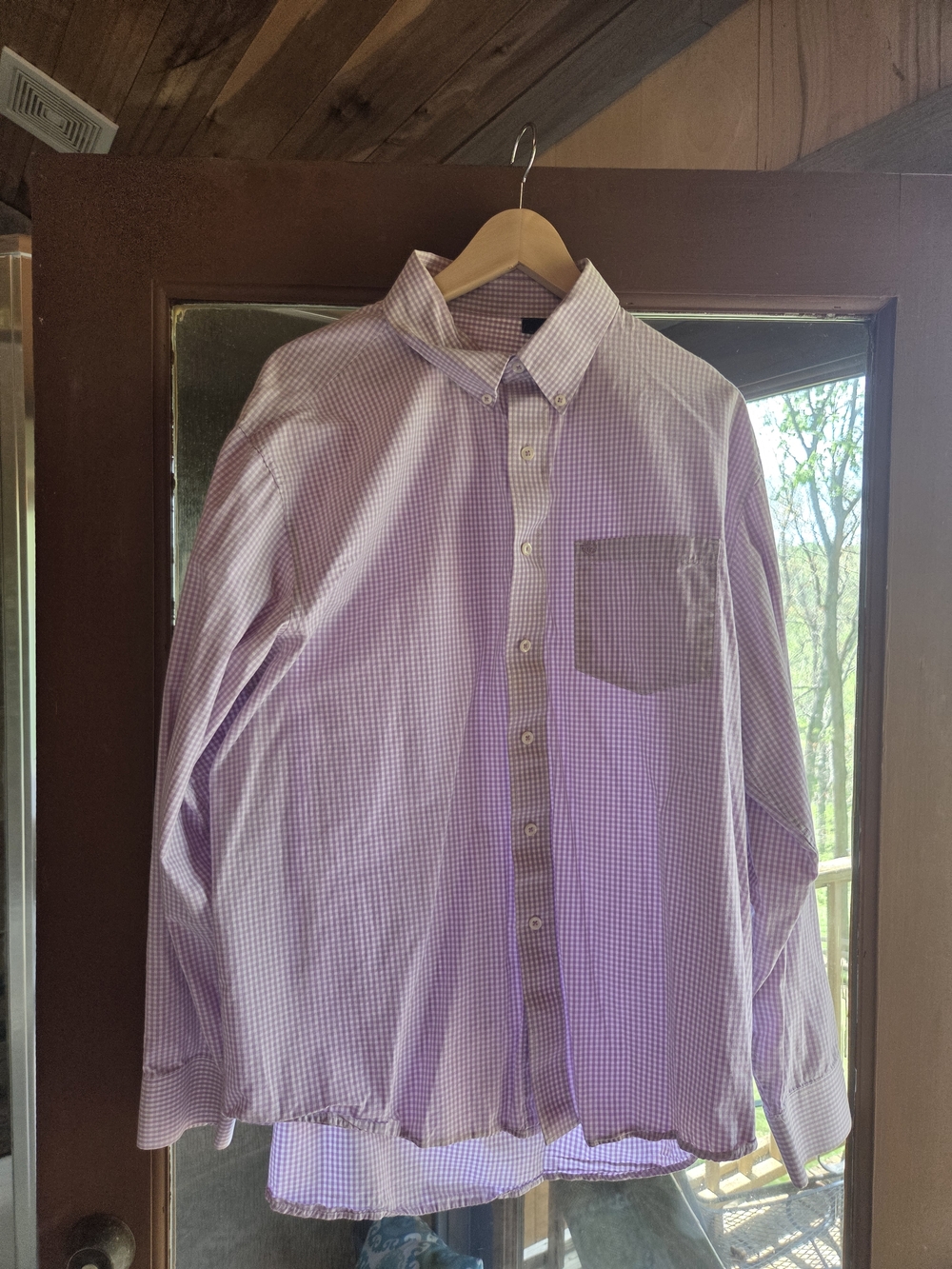 Izod Men's Lavender Check Button-Down Shirt XL